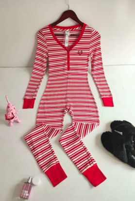 Imagen de PINK Pijama Mameluco S Rayas Rojas.